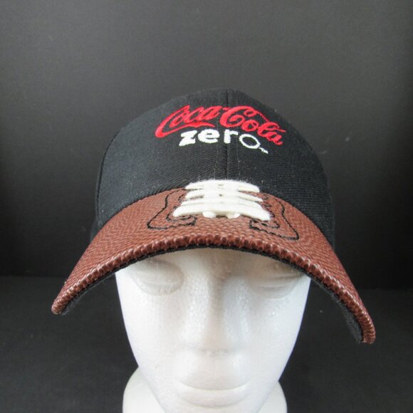 Coca-Cola Zero Embroidered Logo w/Football Styled Bill Adj Strap Back Cap Hat - Picture 2 of 8